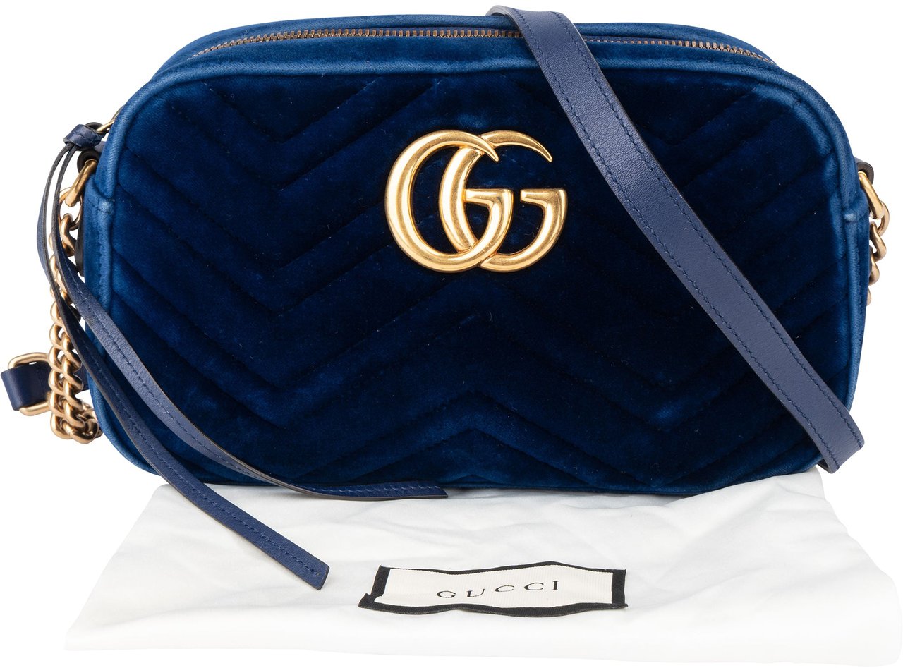 Gucci Gucci Blue Satin Marmont GG Crossbody Bag Blauw