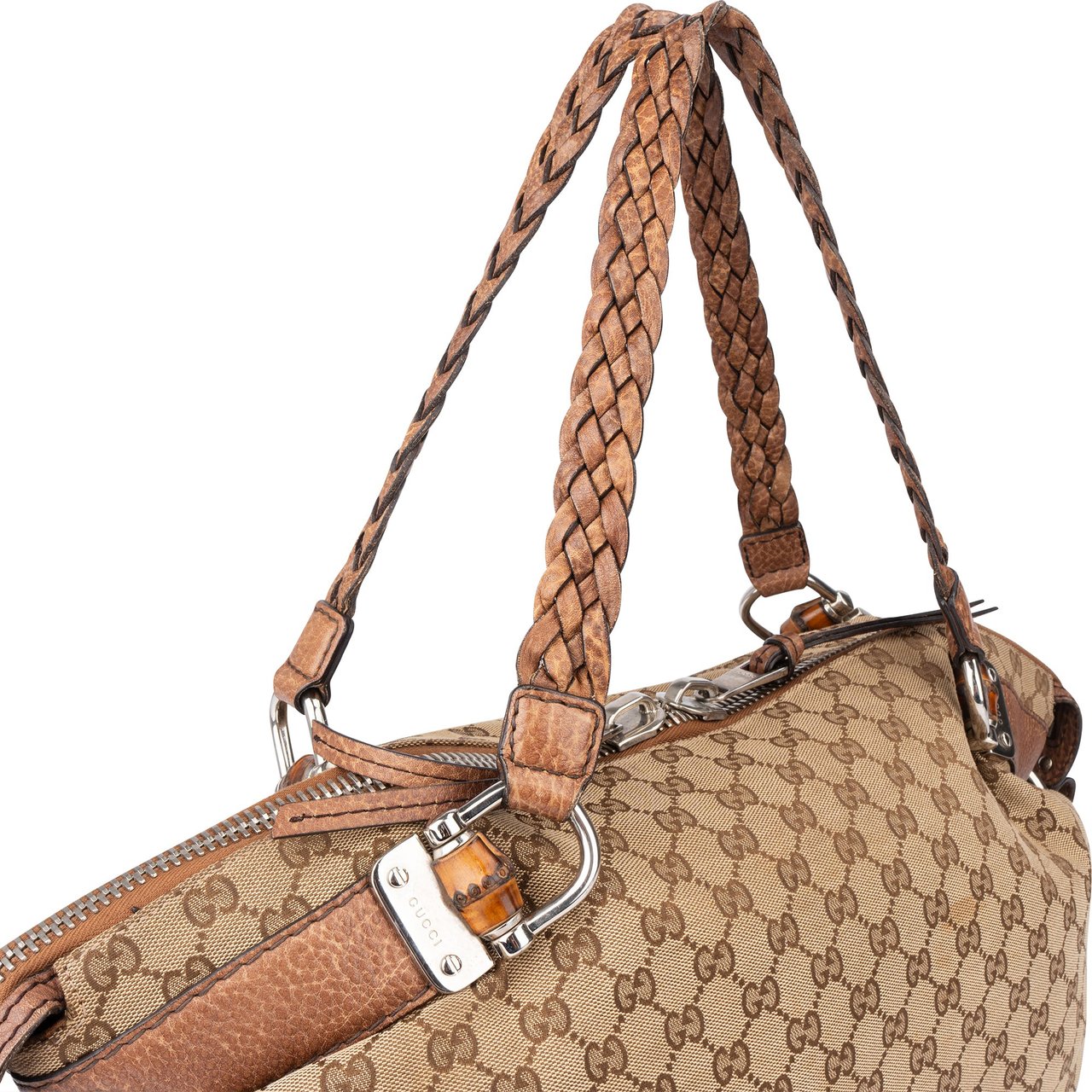 Gucci Gucci GG Monogram Heavy Bamboo Handbag Bruin
