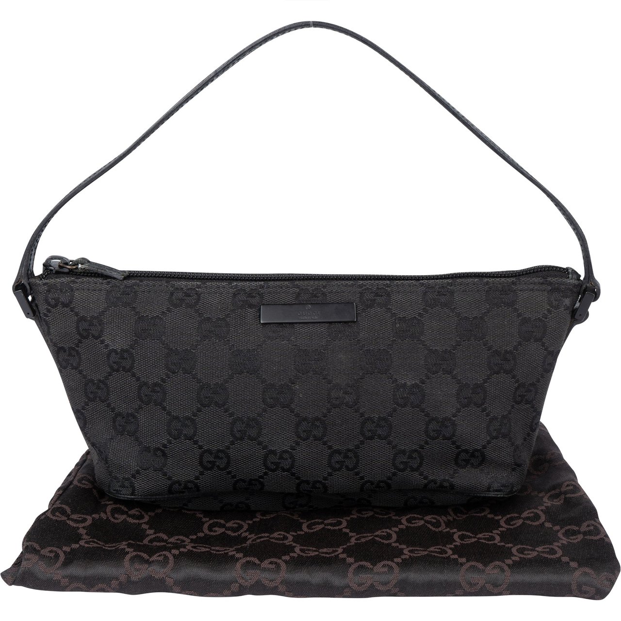 Gucci Gucci GG Monogram Black Label Baguette Handbag Zwart