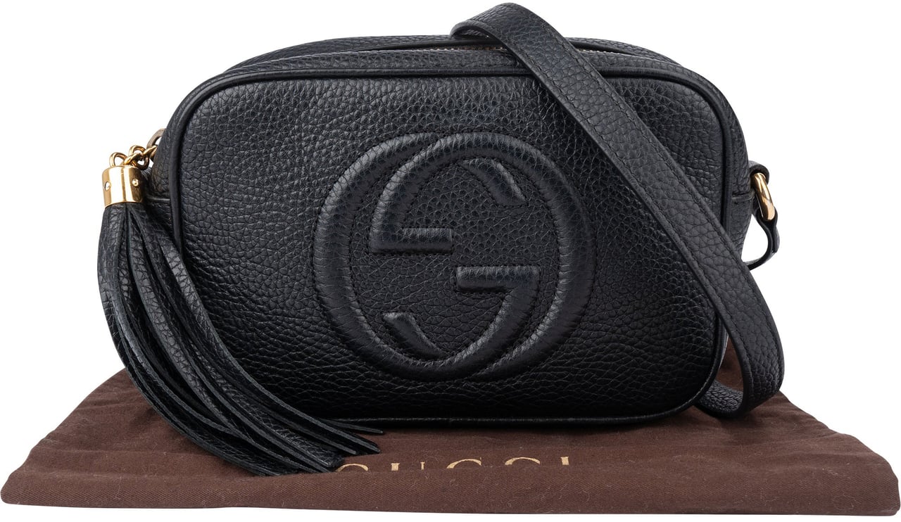 Gucci Gucci Black Leather GG Soho Crossbody Bag Zwart