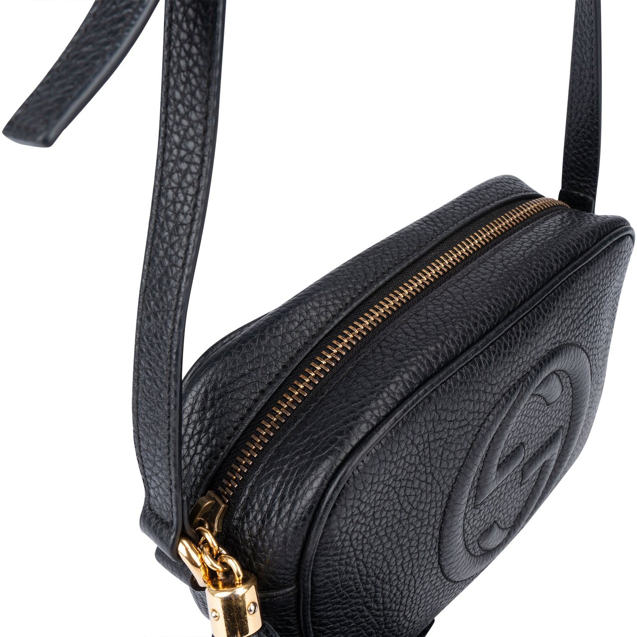 Gucci Gucci Black Leather GG Soho Crossbody Bag Zwart