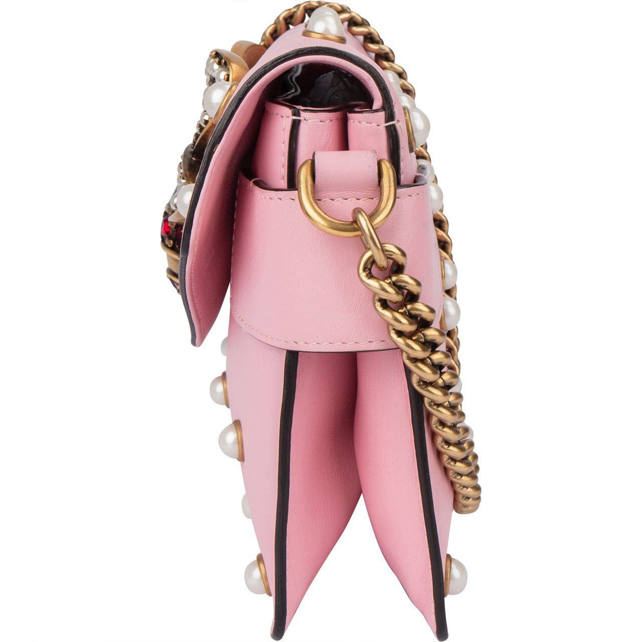 Gucci Gucci Pink Leather Queen Margaret Bee Crossbody Bag Roze