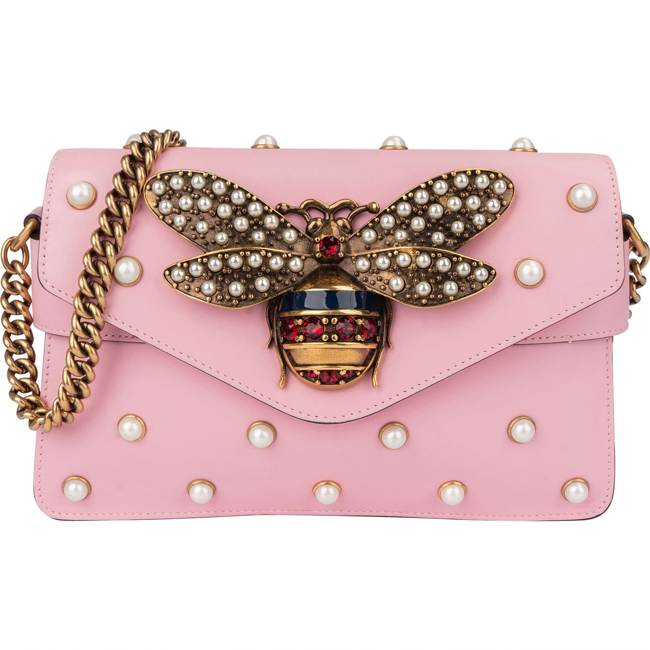 Gucci Gucci Pink Leather Queen Margaret Bee Crossbody Bag Roze