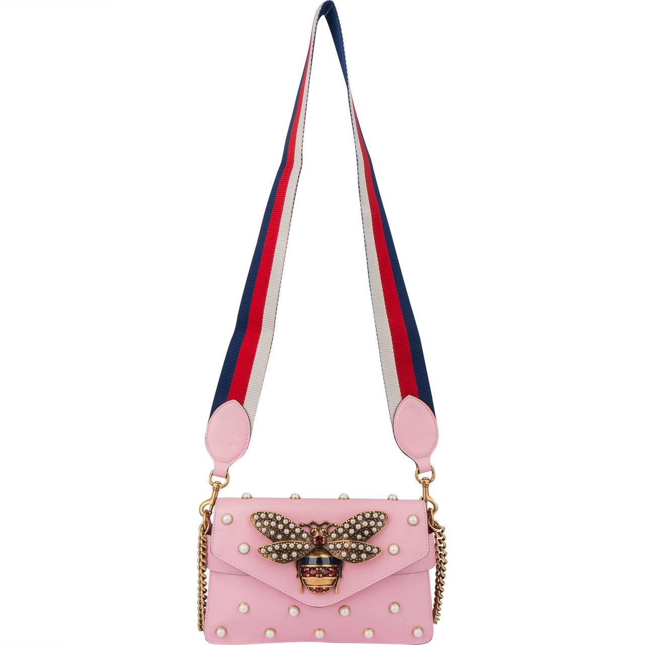 Gucci Gucci Pink Leather Queen Margaret Bee Crossbody Bag Roze