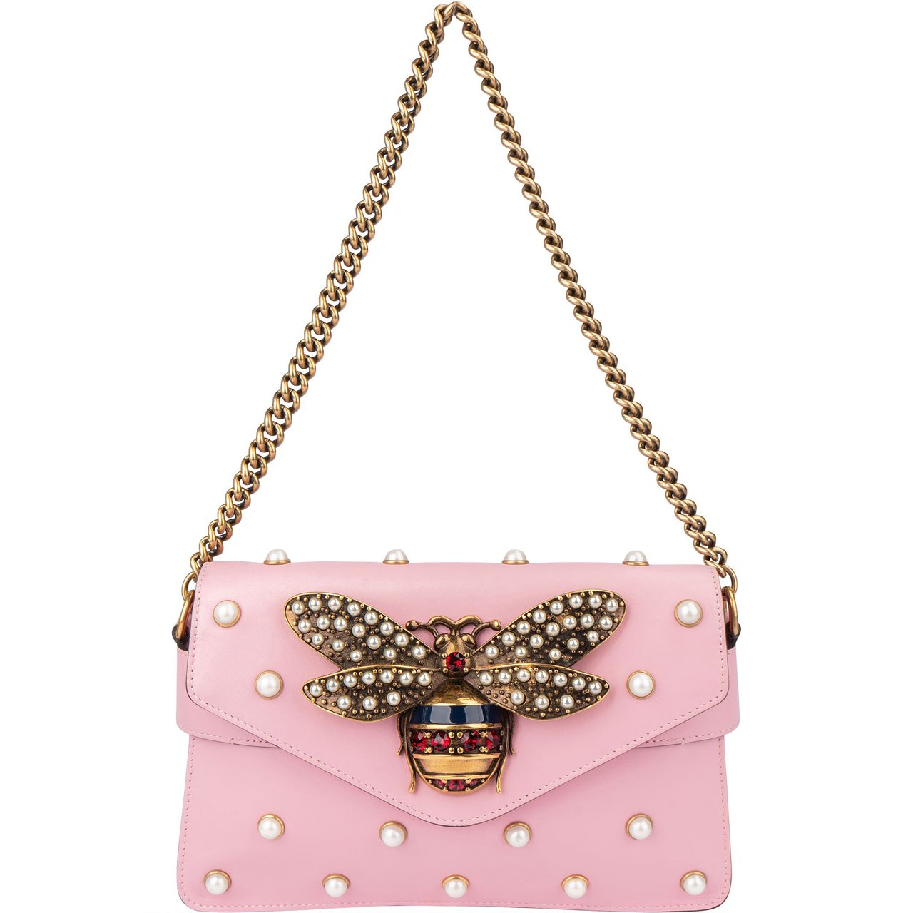 Gucci Gucci Pink Leather Queen Margaret Bee Crossbody Bag Roze