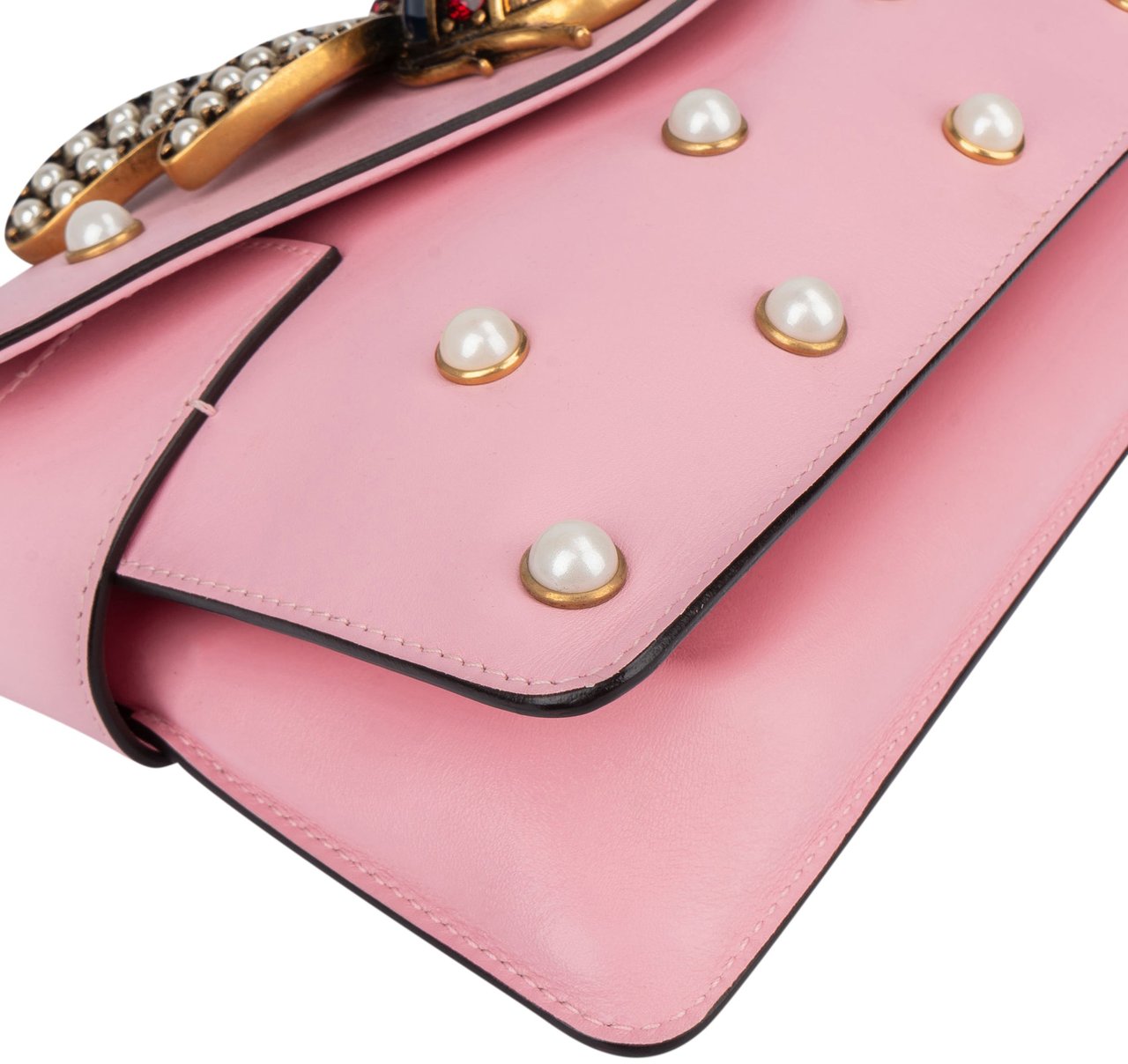 Gucci Gucci Pink Leather Queen Margaret Bee Crossbody Bag Roze