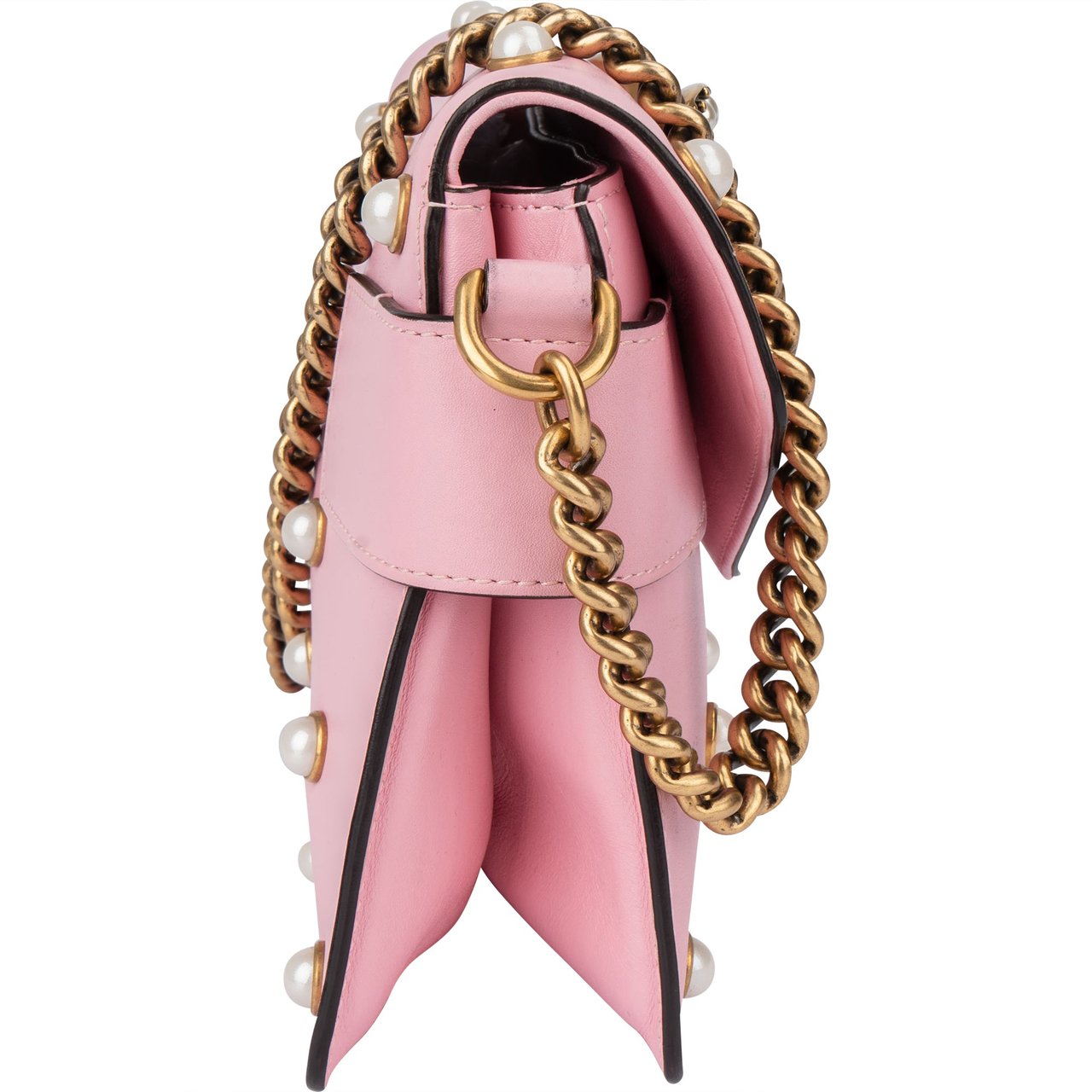 Gucci Gucci Pink Leather Queen Margaret Bee Crossbody Bag Roze