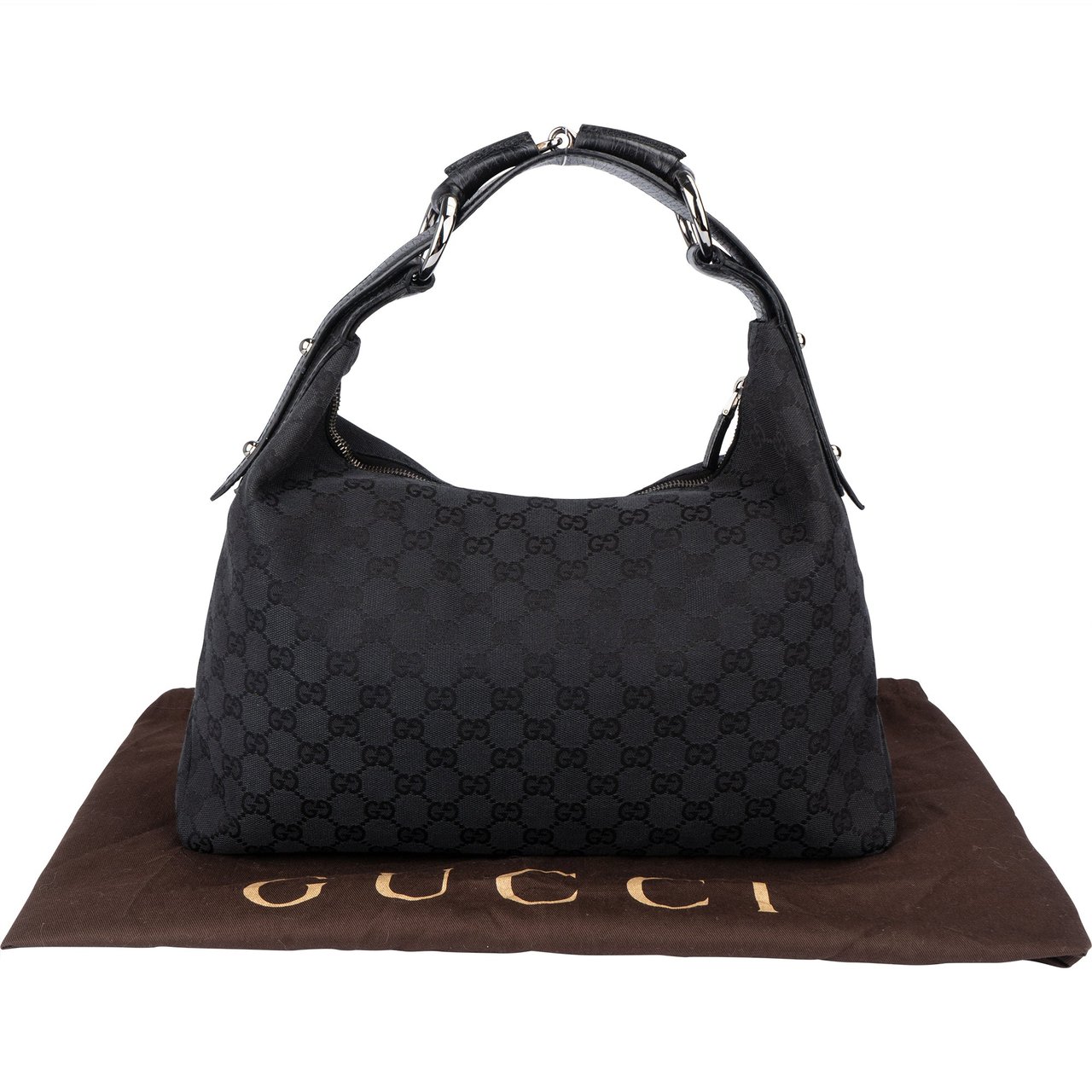 Gucci Gucci GG Monogram Horsebit Hobo Bag Zwart