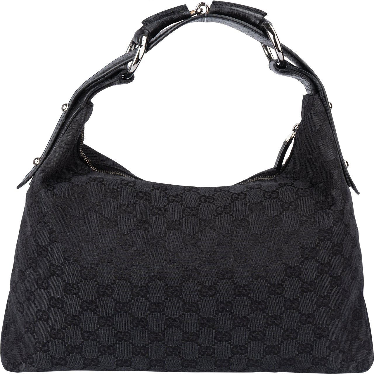 Gucci Gucci GG Monogram Horsebit Hobo Bag Zwart