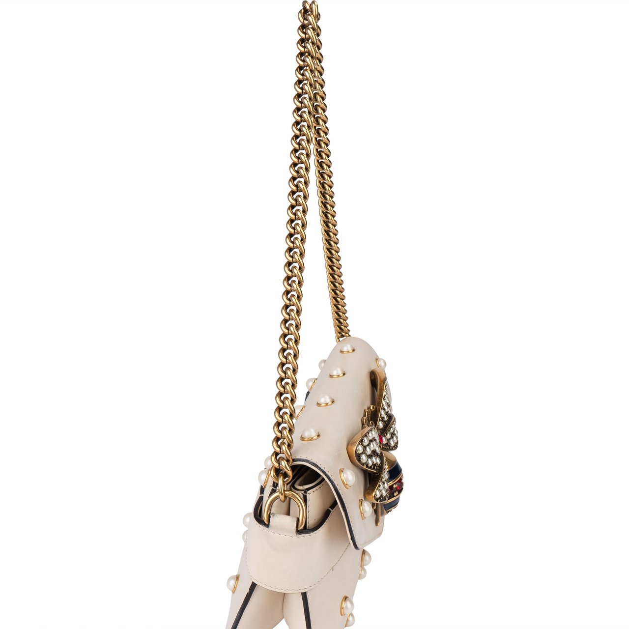 Gucci Gucci White Leather Queen Margret Bee Shoulder Bag Wit
