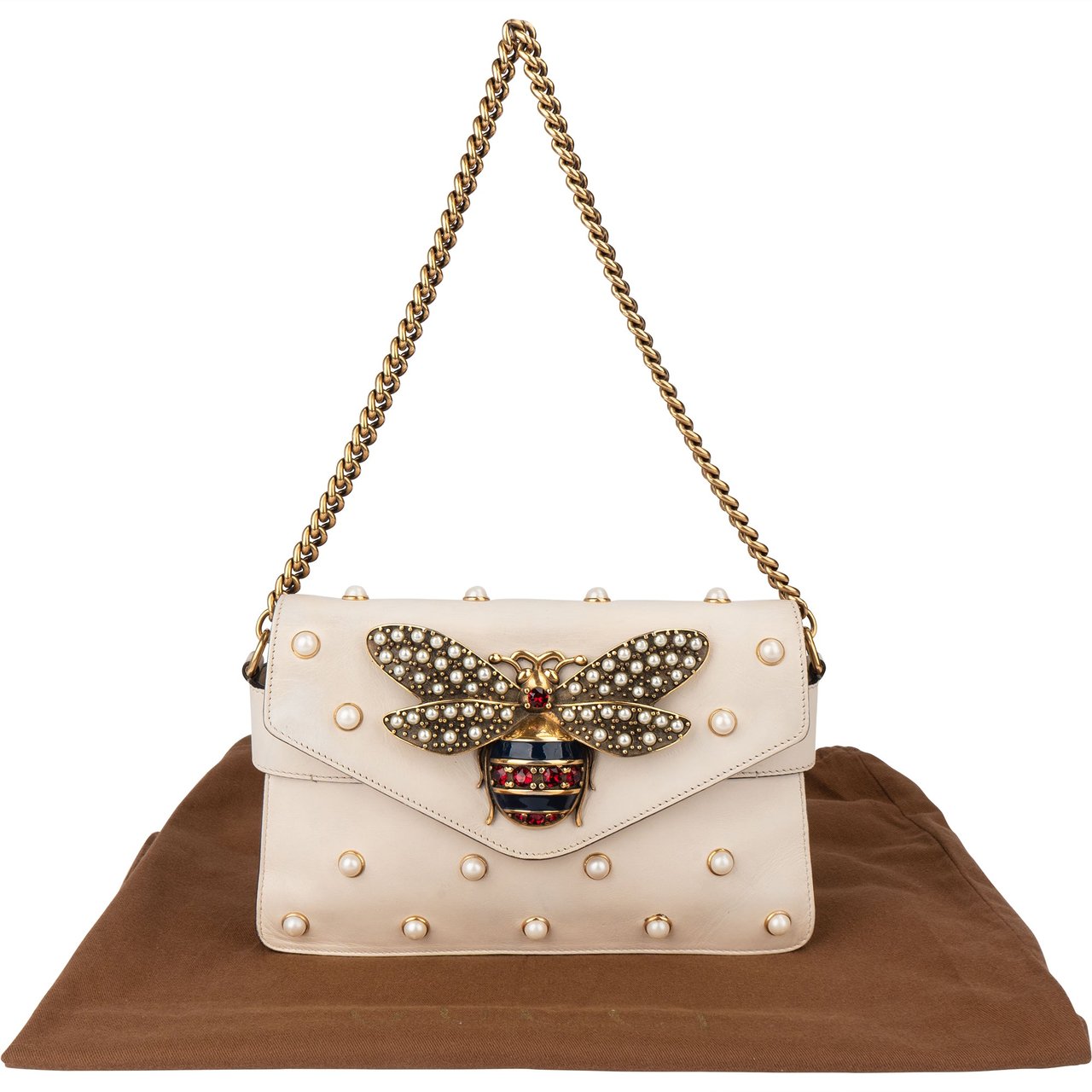 Gucci Gucci White Leather Queen Margret Bee Shoulder Bag Wit