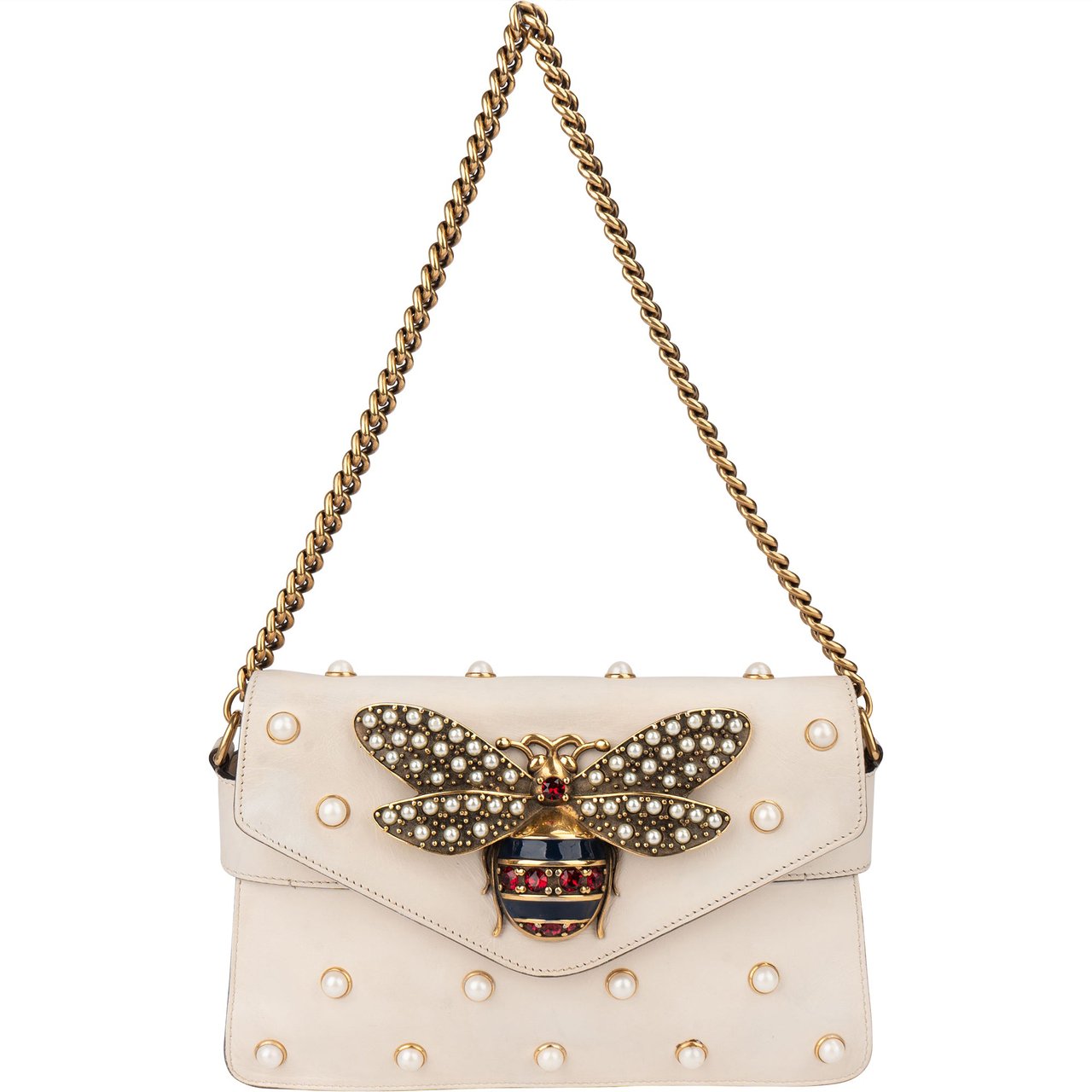 Gucci Gucci White Leather Queen Margret Bee Shoulder Bag Wit