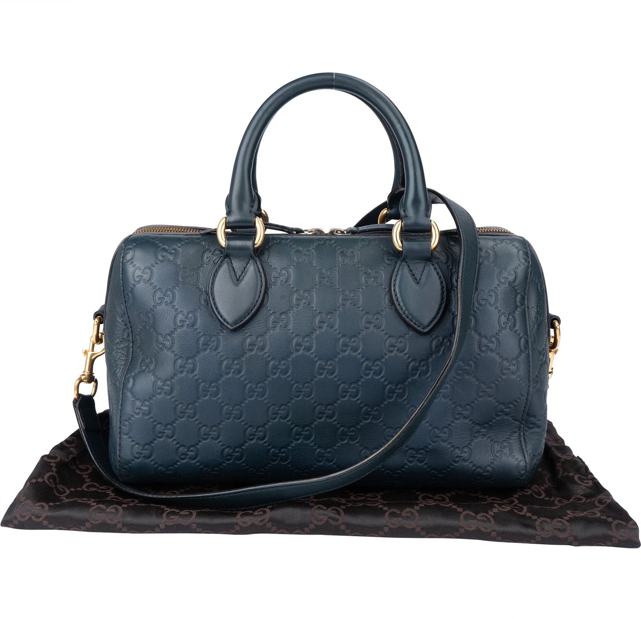 Gucci Gucci Blue Leather GG Monogram Boston Handbag Blauw