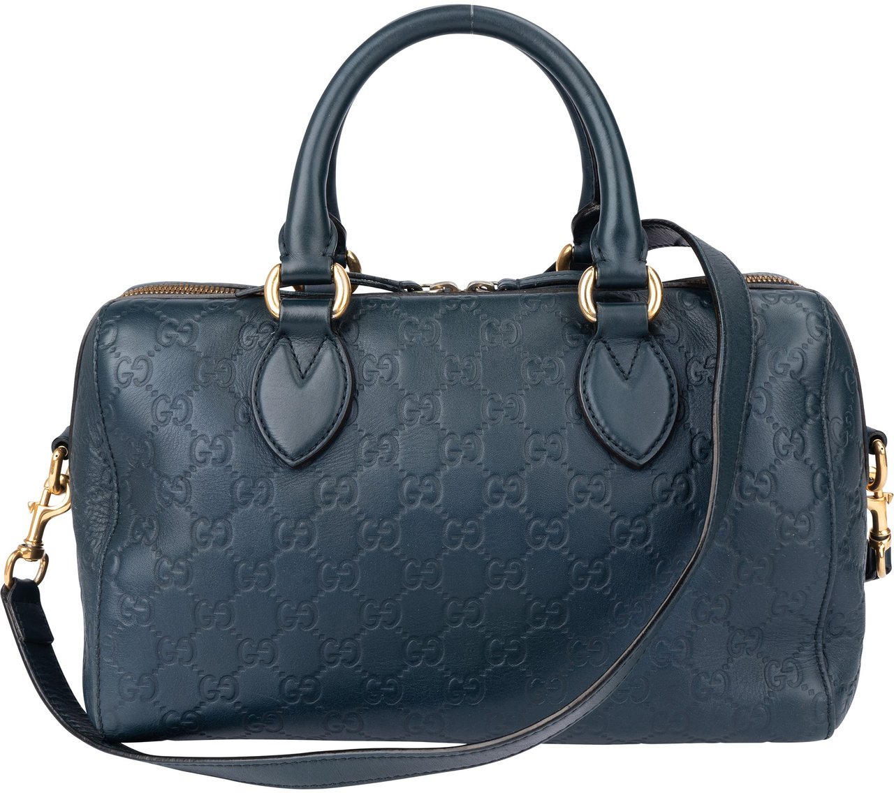 Gucci Gucci Blue Leather GG Monogram Boston Handbag Blauw