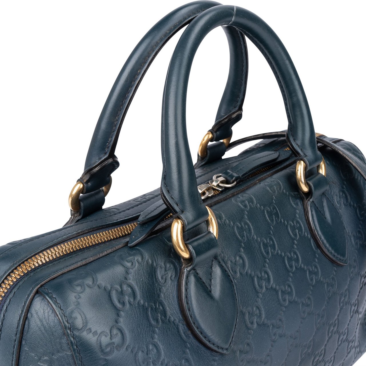 Gucci Gucci Blue Leather GG Monogram Boston Handbag Blauw