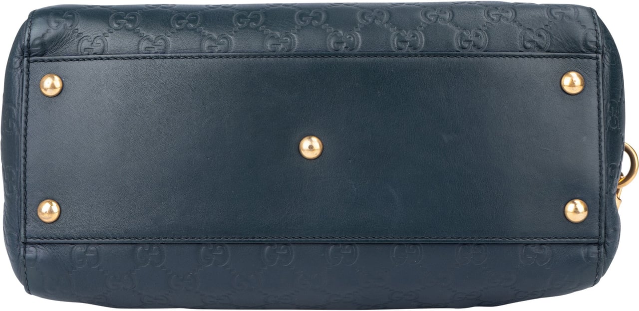 Gucci Gucci Blue Leather GG Monogram Boston Handbag Blauw
