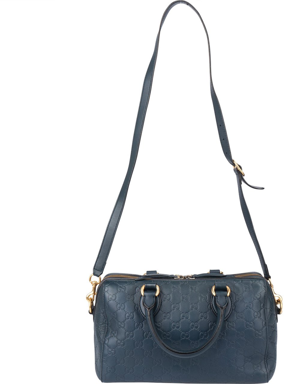 Gucci Gucci Blue Leather GG Monogram Boston Handbag Blauw