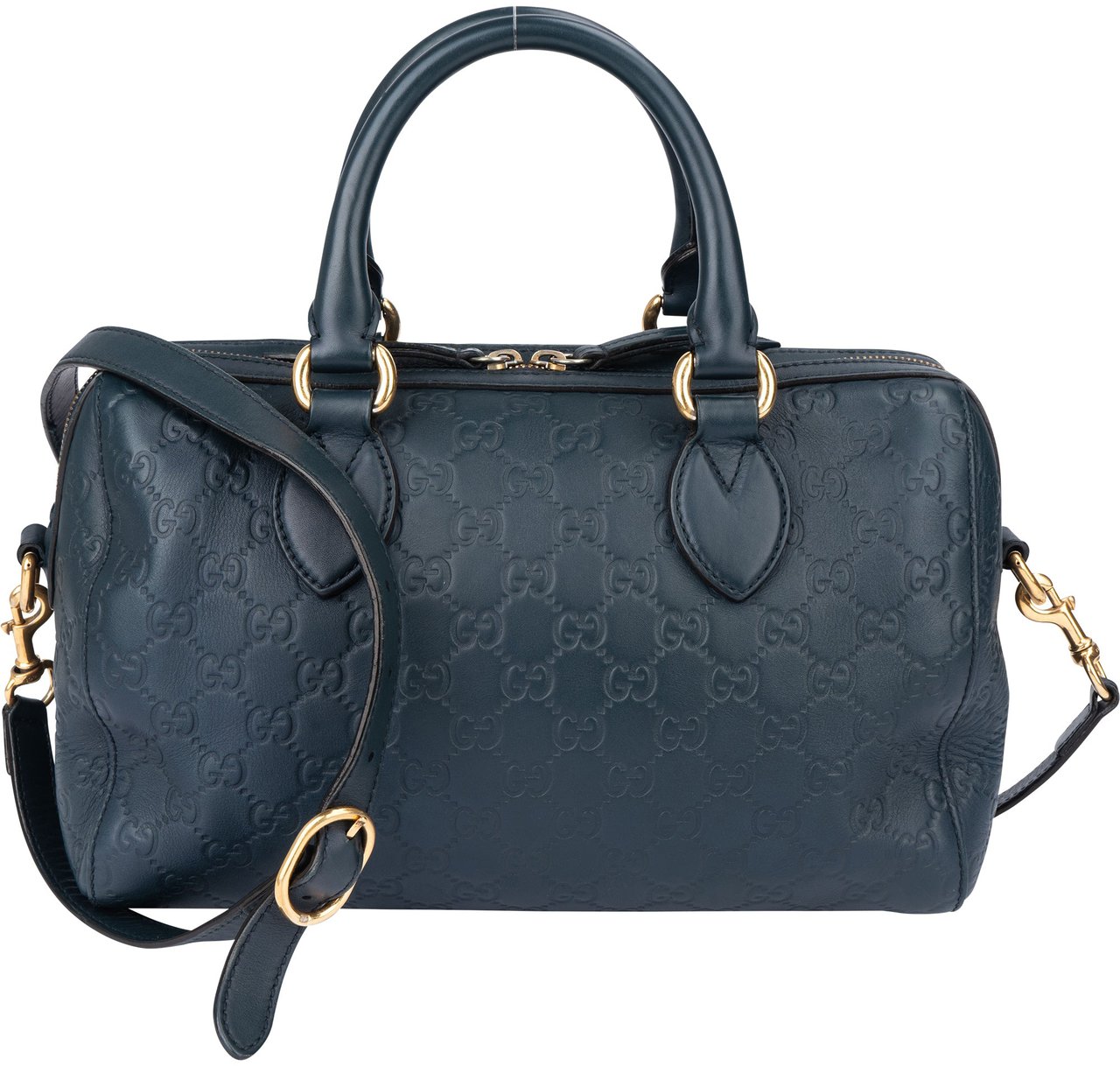 Gucci Gucci Blue Leather GG Monogram Boston Handbag Blauw