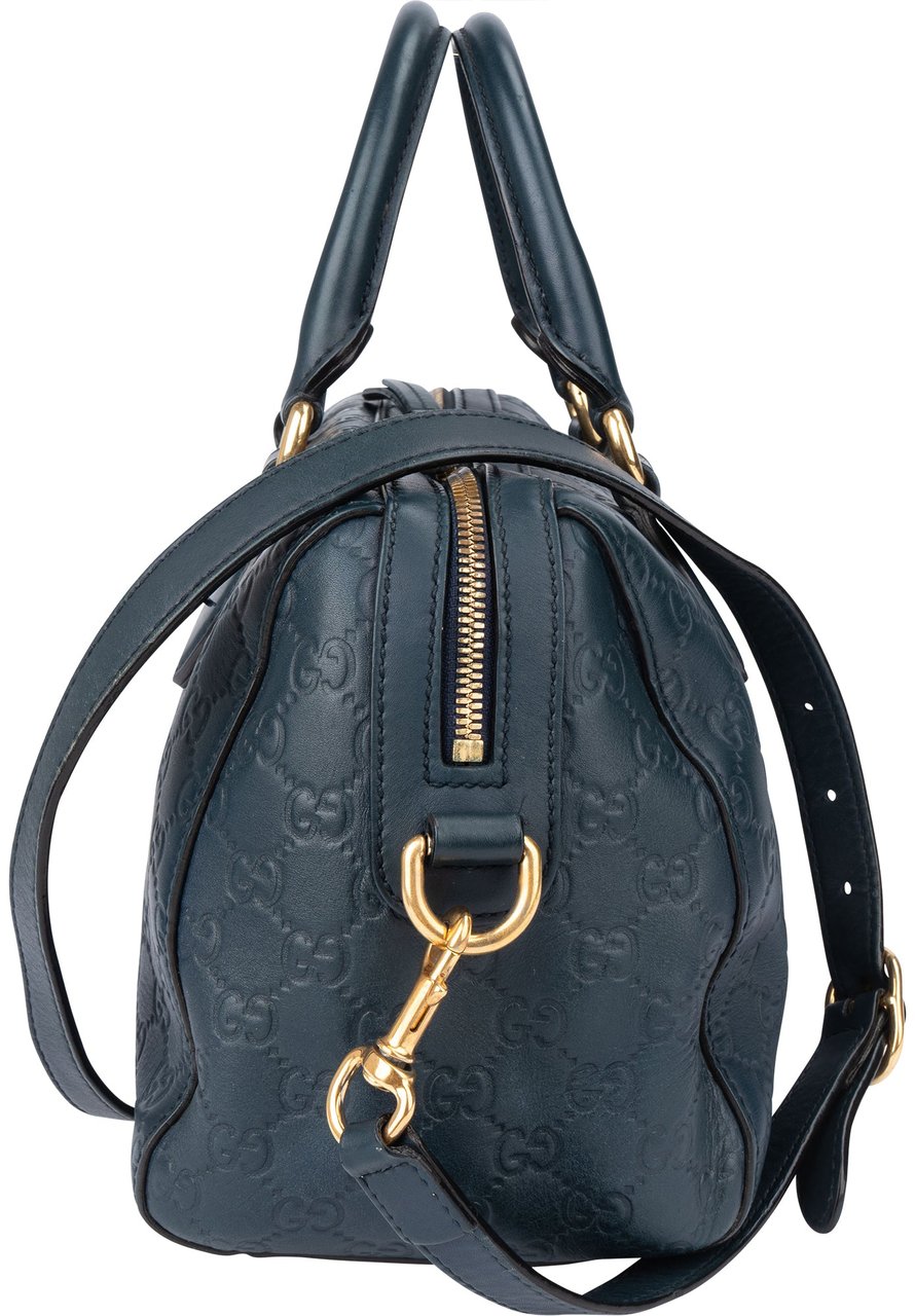 Gucci Gucci Blue Leather GG Monogram Boston Handbag Blauw