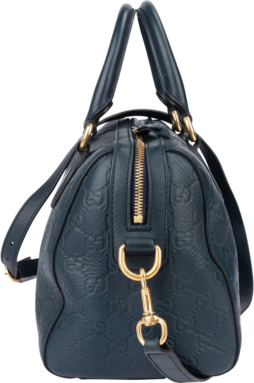 Gucci Gucci Blue Leather GG Monogram Boston Handbag Blauw