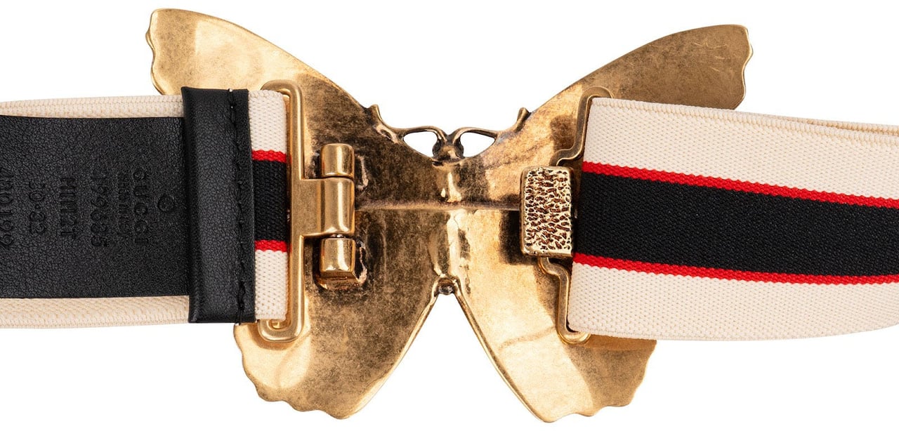 Gucci Multicolor Elastic Stoff Butterfly Buckle Web Belt Geel