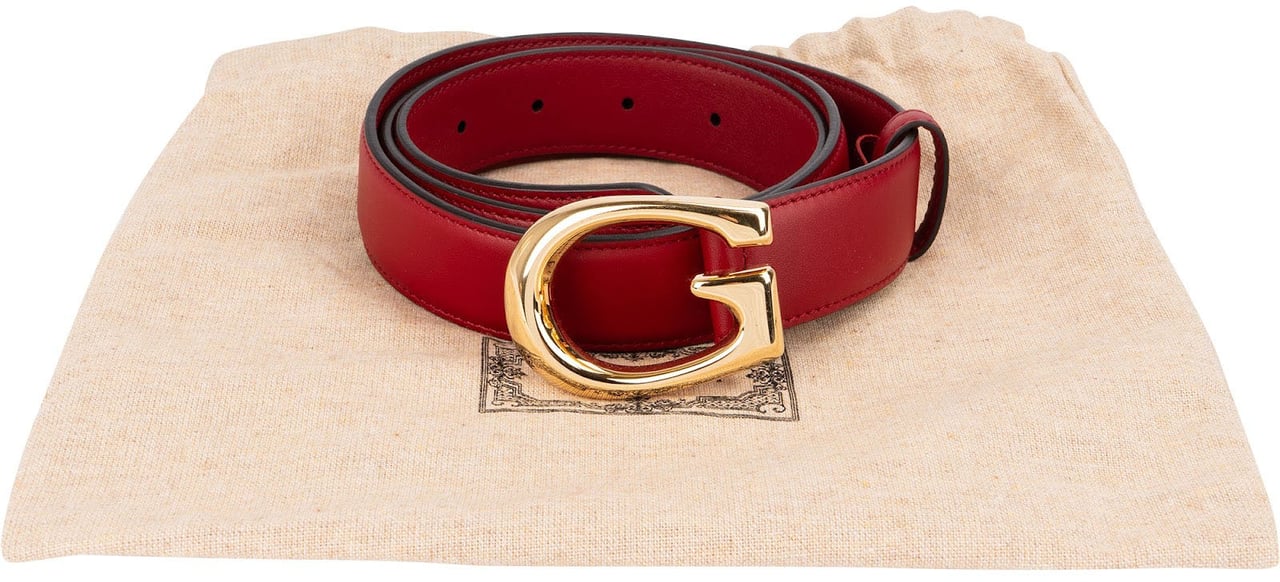 Gucci Red Leather Framed G Buckle Belt Rood