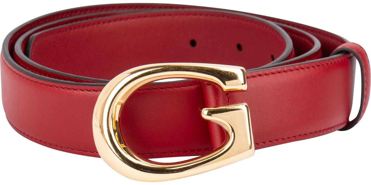 Gucci Red Leather Framed G Buckle Belt Rood