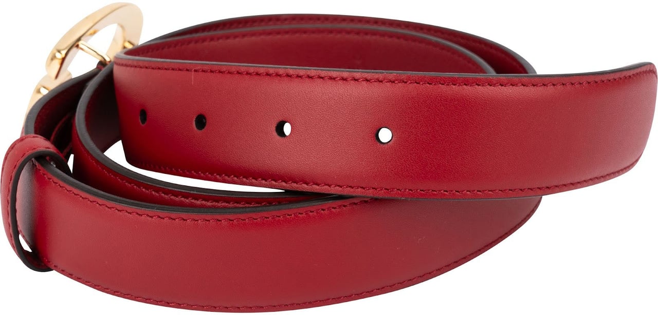 Gucci Red Leather Framed G Buckle Belt Rood