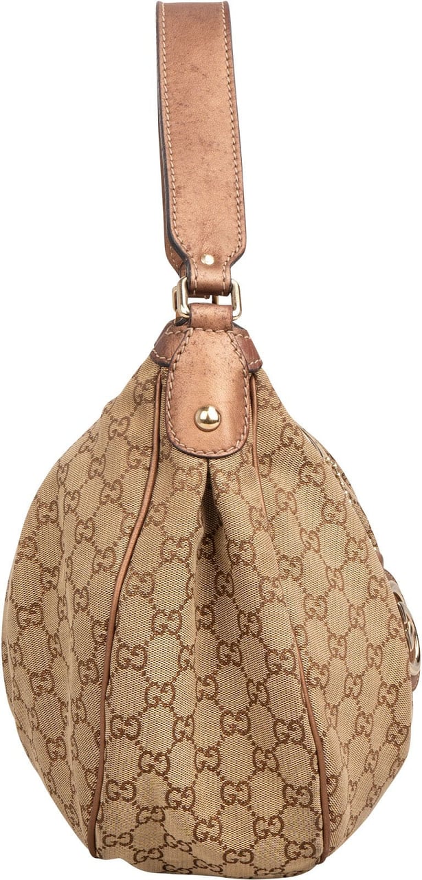 Gucci Monogram GG Canvas Sukey Hobo Shoulder Bag Beige