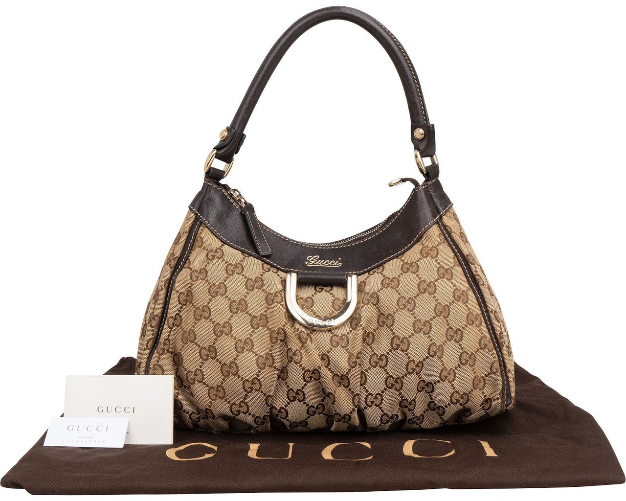 Gucci Monogram GG Canvas Abbey D-Ring Hobo Shoulder Bag Beige