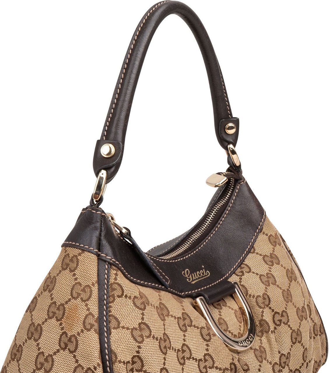 Gucci Monogram GG Canvas Abbey D-Ring Hobo Shoulder Bag Beige