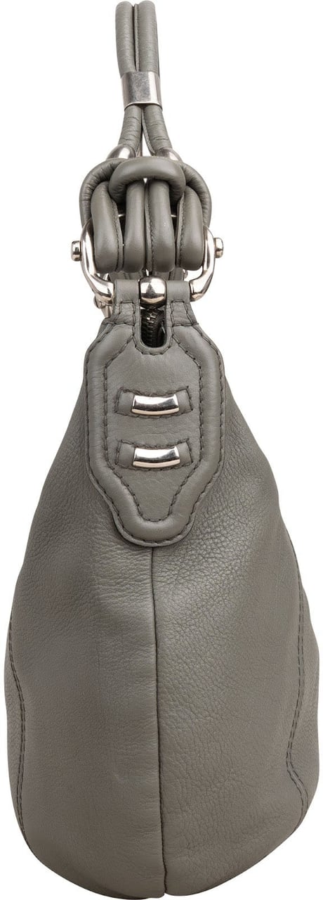 Gucci Pebbled Leather Horsebit Hobo Shoulder Bag Donkergrijs