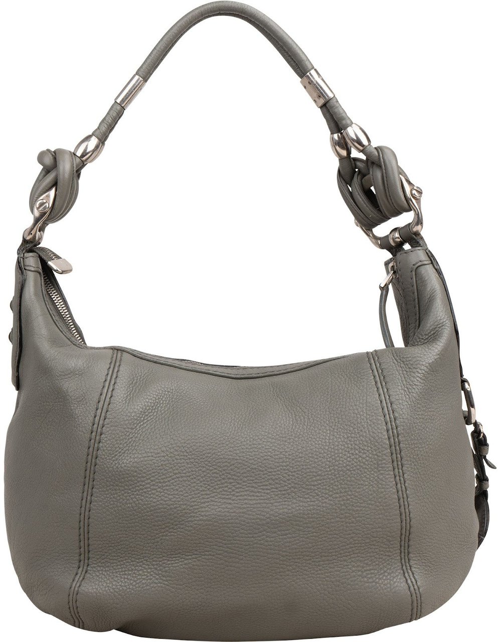 Gucci Pebbled Leather Horsebit Hobo Shoulder Bag Donkergrijs