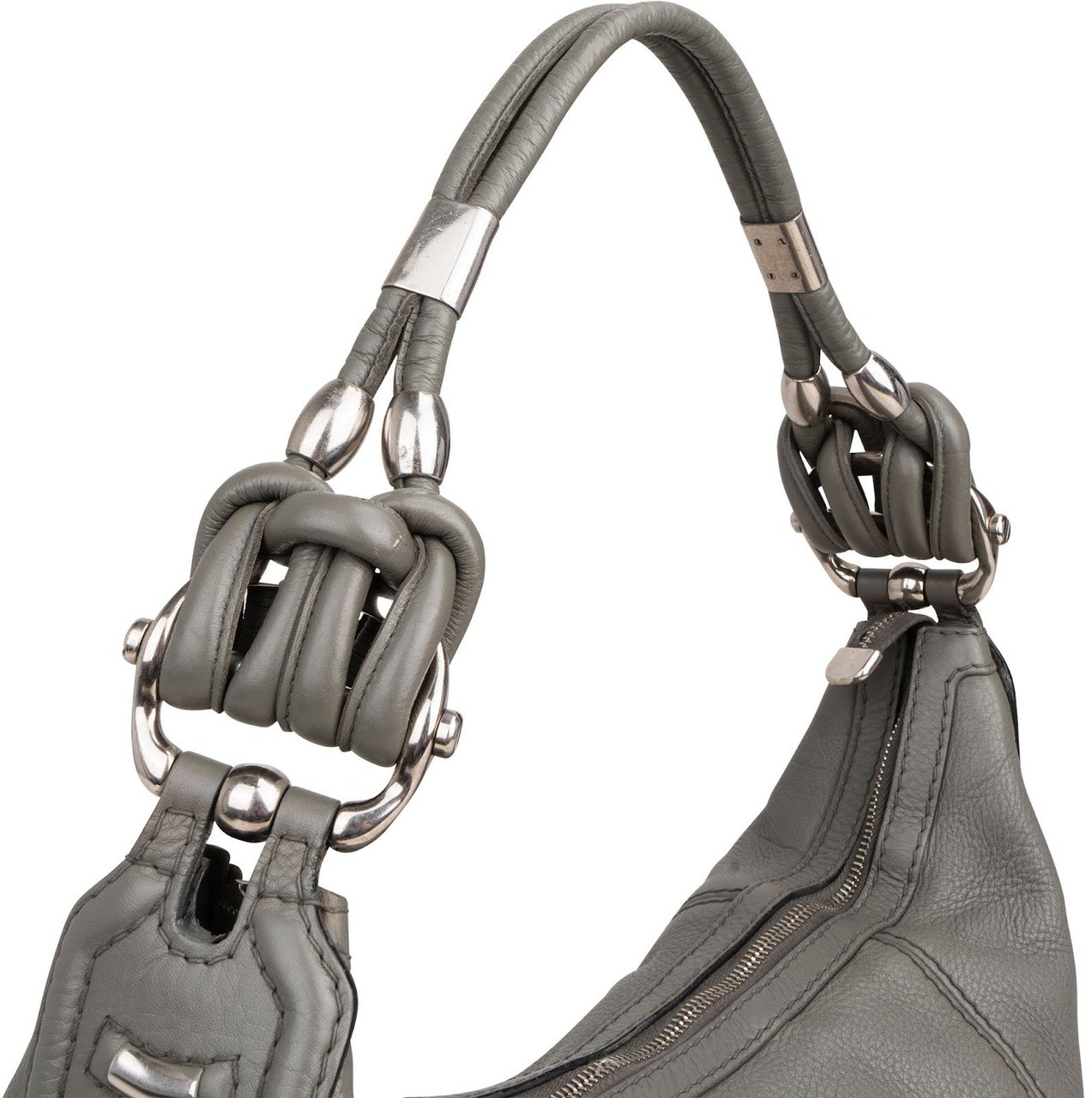 Gucci Pebbled Leather Horsebit Hobo Shoulder Bag Donkergrijs