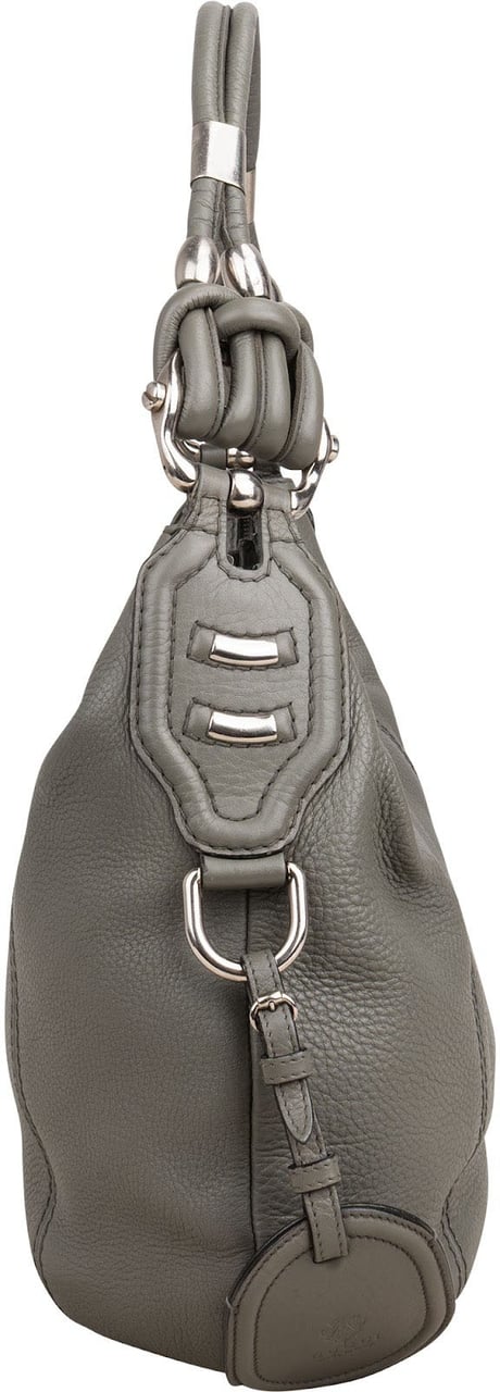 Gucci Pebbled Leather Horsebit Hobo Shoulder Bag Donkergrijs