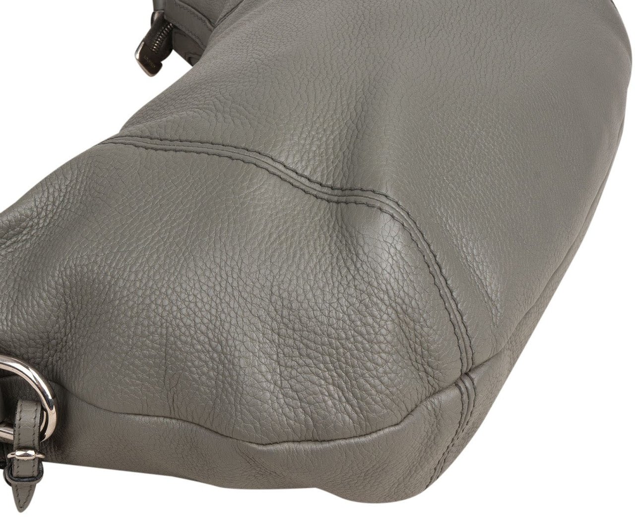 Gucci Pebbled Leather Horsebit Hobo Shoulder Bag Donkergrijs