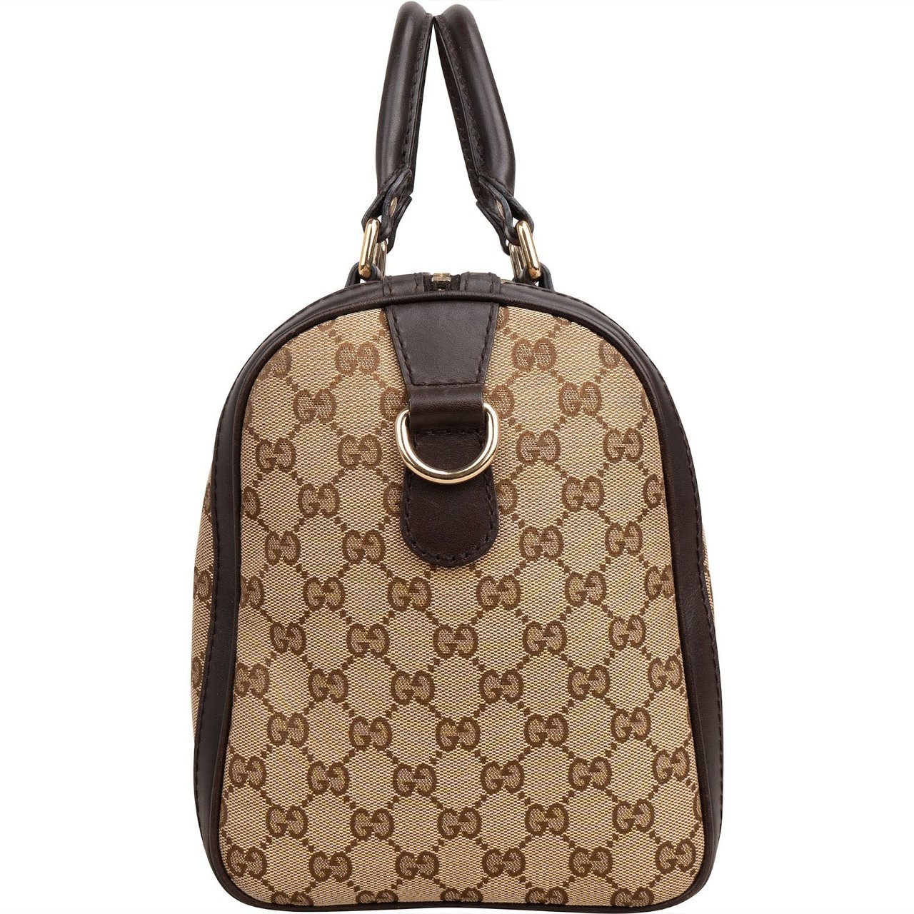 Gucci Monogram GG Canvas  Web Boston Bag Handbag Bruin
