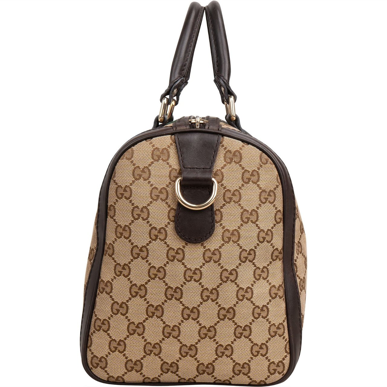 Gucci Monogram GG Canvas  Web Boston Bag Handbag Bruin