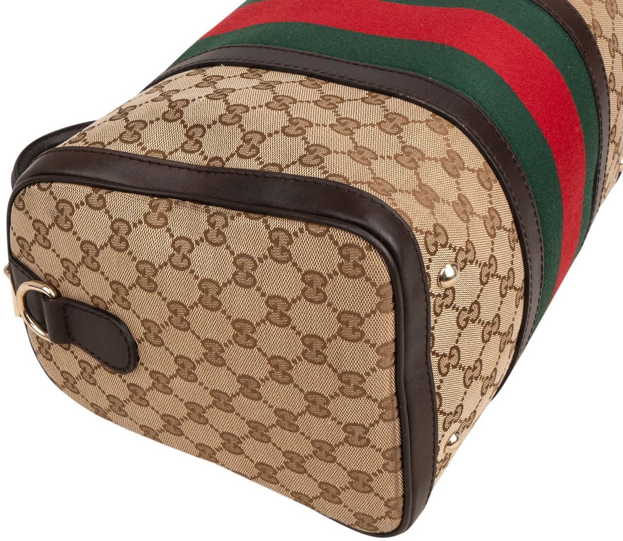 Gucci Monogram GG Canvas  Web Boston Bag Handbag Bruin