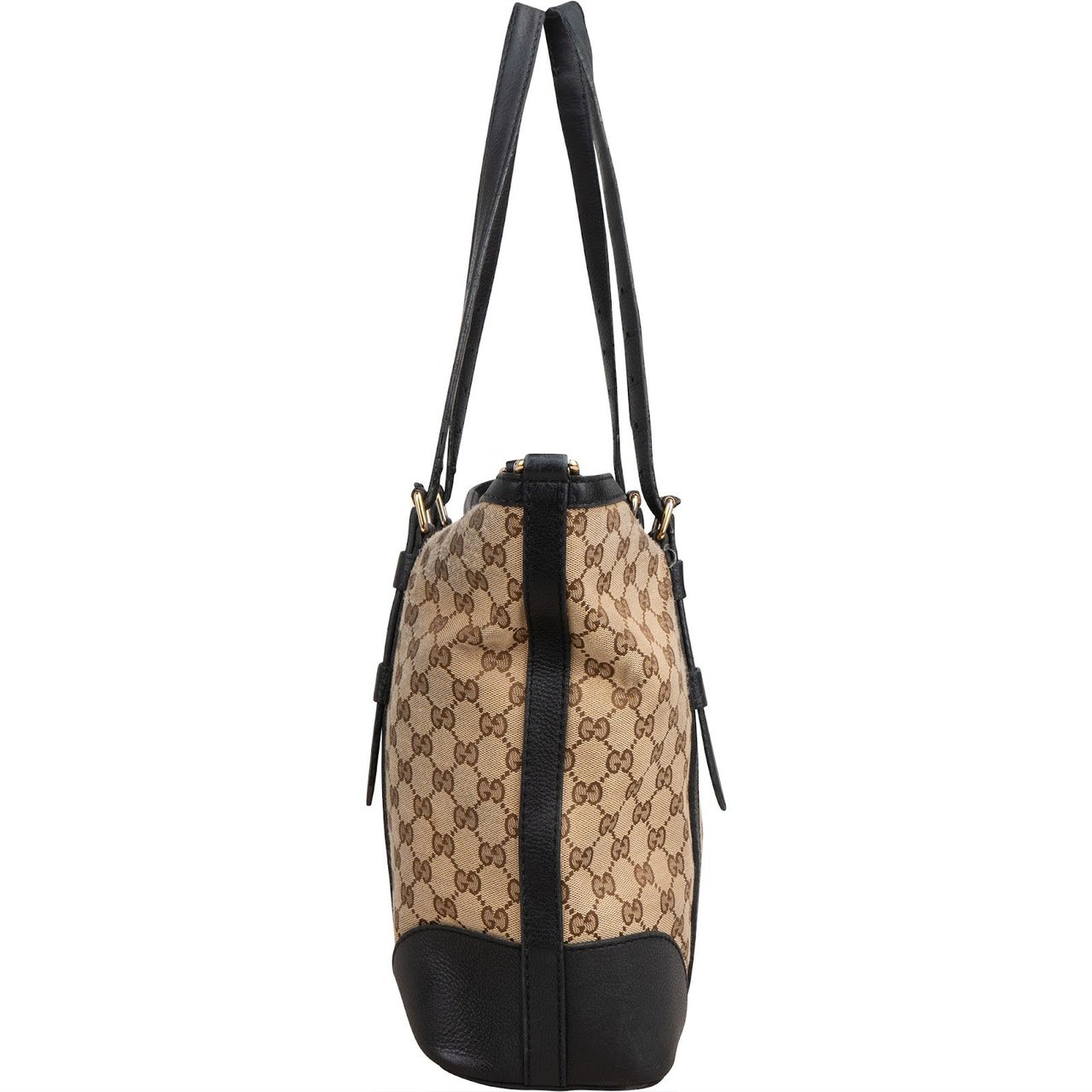Gucci Monogram GG Canvas Trimmed Leather Tote Shoulder Bag Bruin