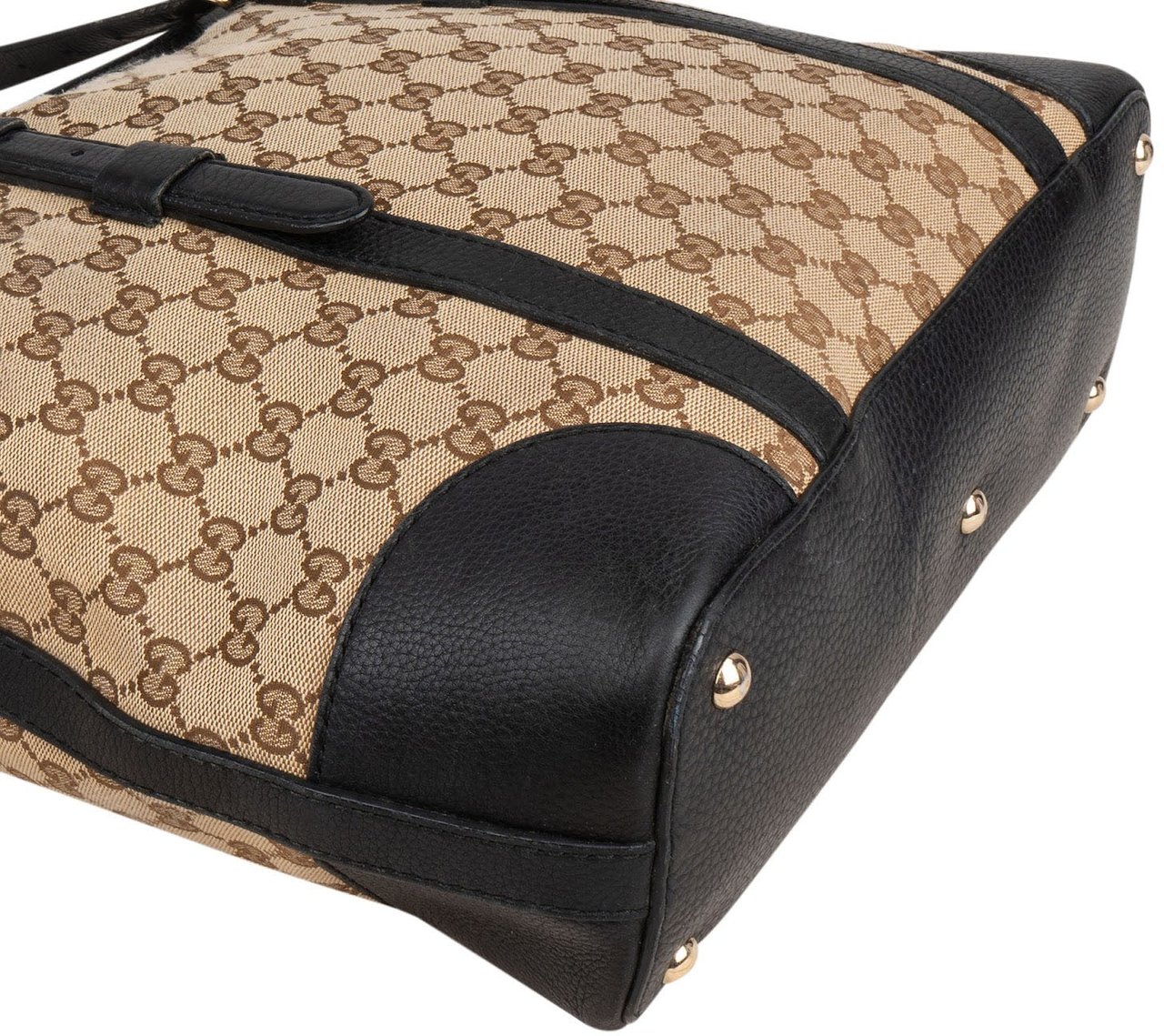 Gucci Monogram GG Canvas Trimmed Leather Tote Shoulder Bag Bruin