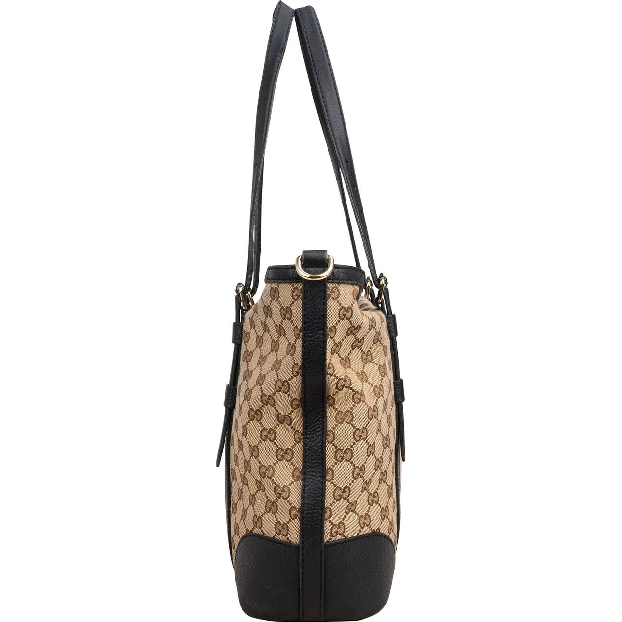 Gucci Monogram GG Canvas Trimmed Leather Tote Shoulder Bag Bruin