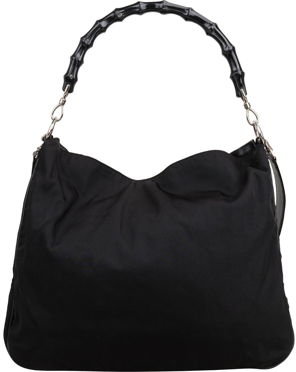 Gucci Nylon Bamboo Handle Hobo Shoulder Bag Zwart