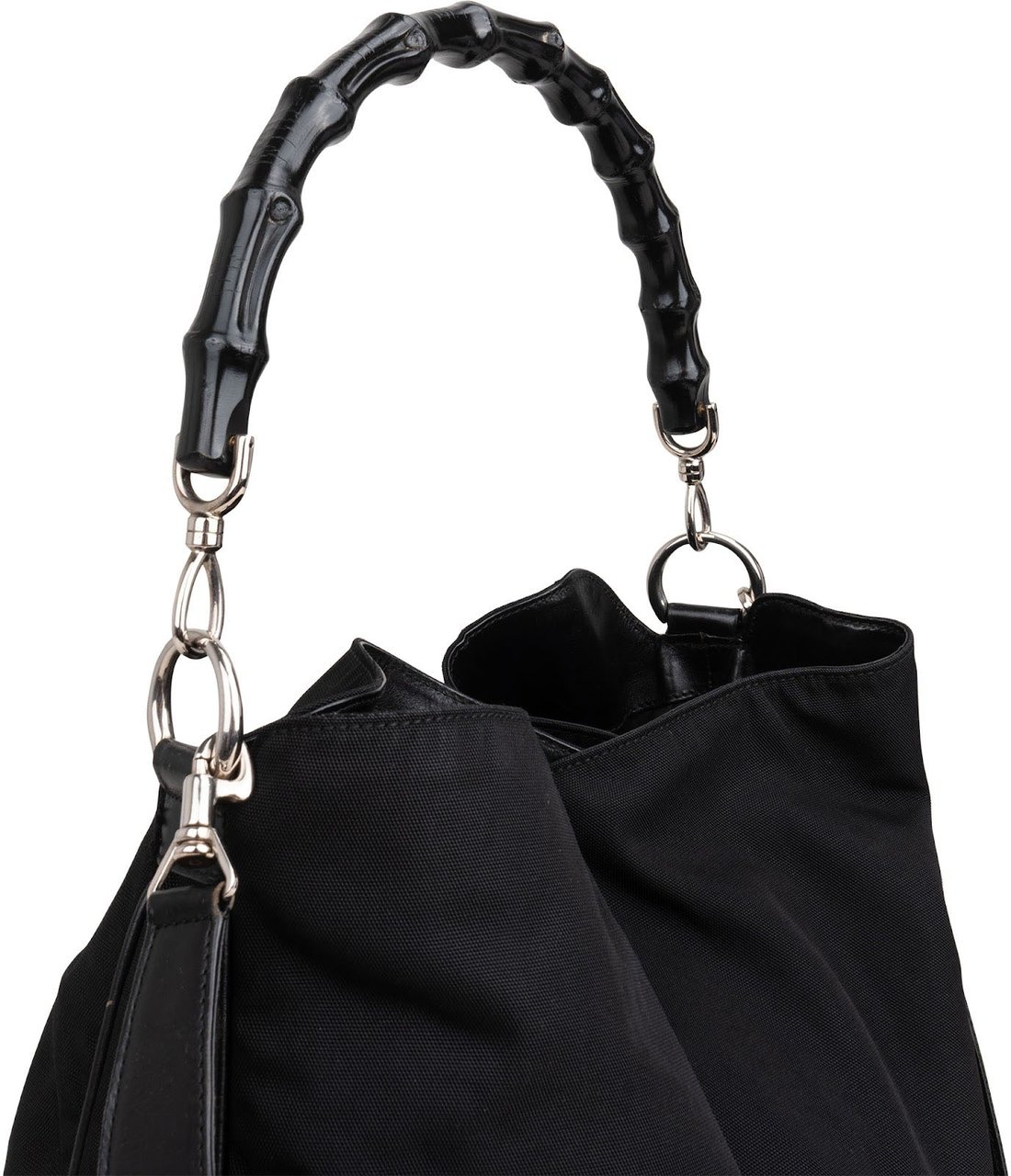 Gucci Nylon Bamboo Handle Hobo Shoulder Bag Zwart