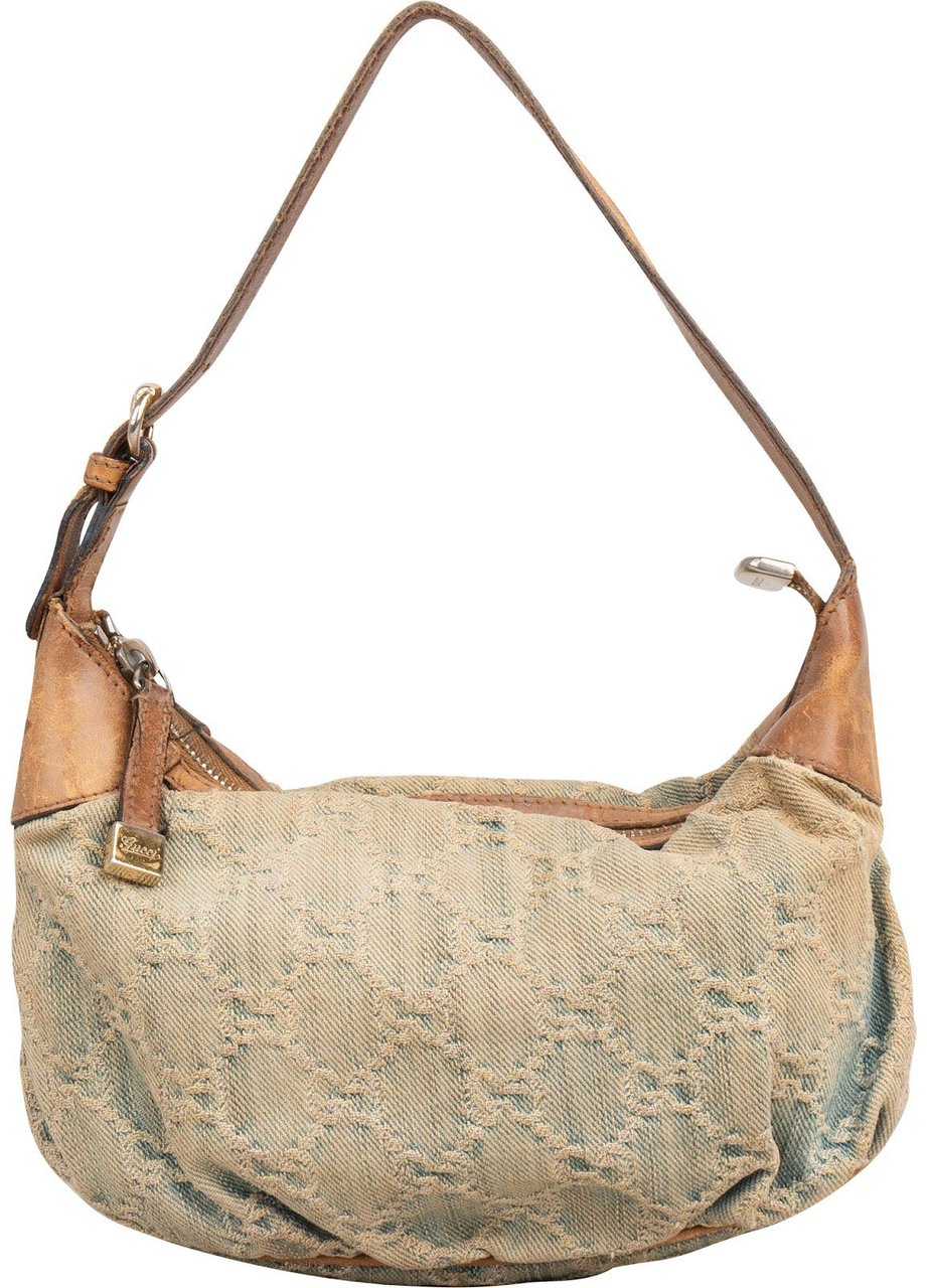 Gucci Monogram Denim GG Hobo Shoulder Bag Blauw
