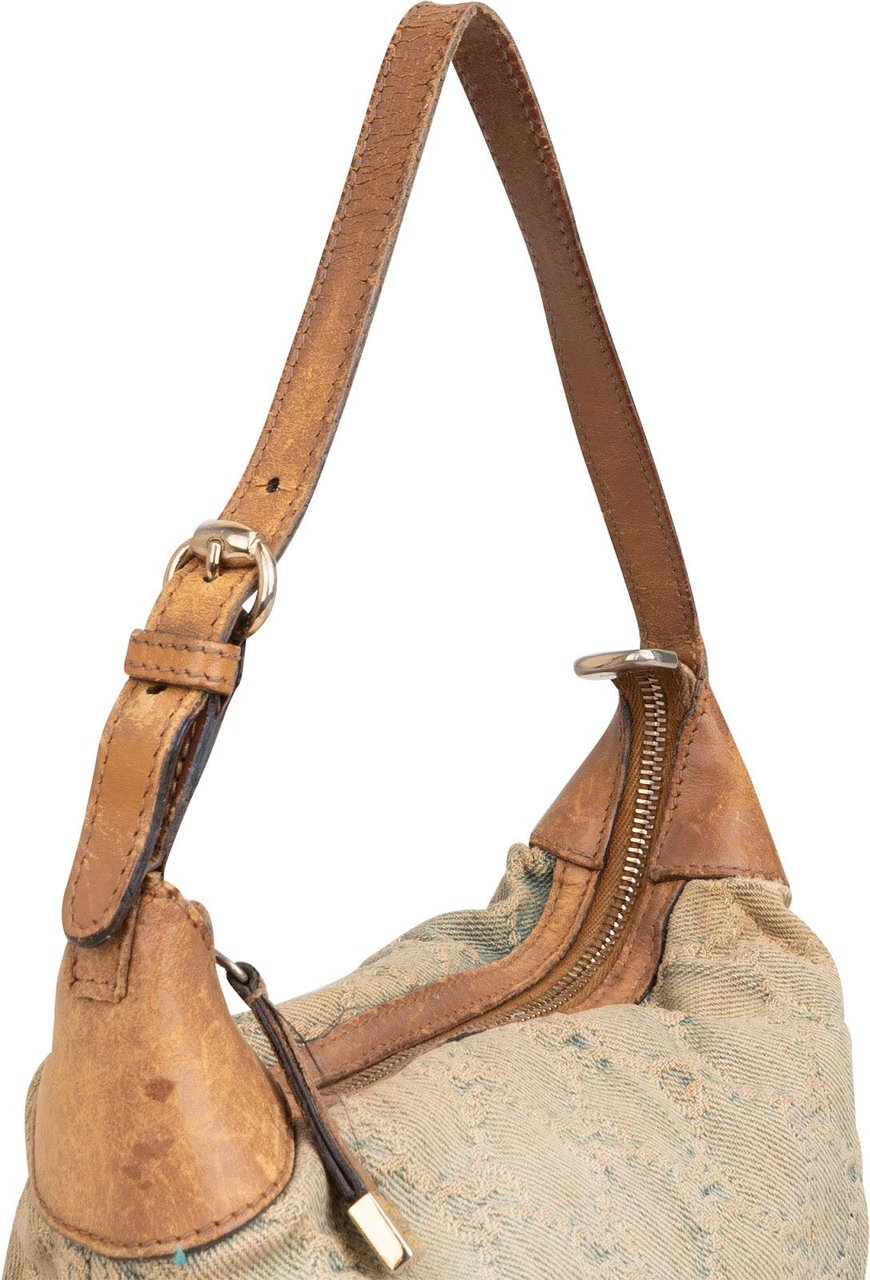 Gucci Monogram Denim GG Hobo Shoulder Bag Blauw