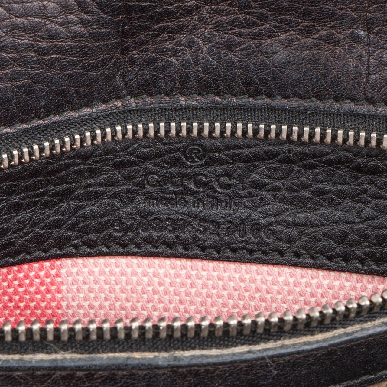 Gucci Black Pebbled Leather Bamboo Handbag Zwart