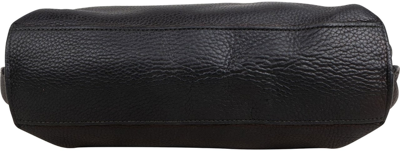 Gucci Black Pebbled Leather Bamboo Handbag Zwart