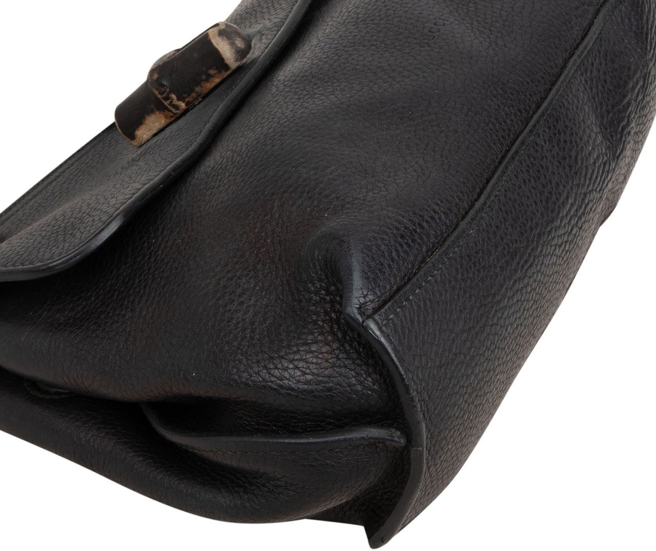 Gucci Black Pebbled Leather Bamboo Handbag Zwart
