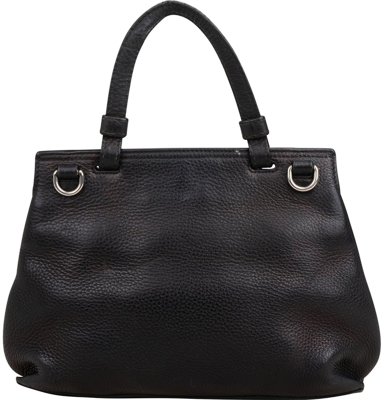 Gucci Black Pebbled Leather Bamboo Handbag Zwart